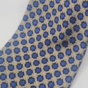 Robert Talbott Italy Geometric Medallion Pattern Men's Blue/Gold Silk Tie 60"x4"